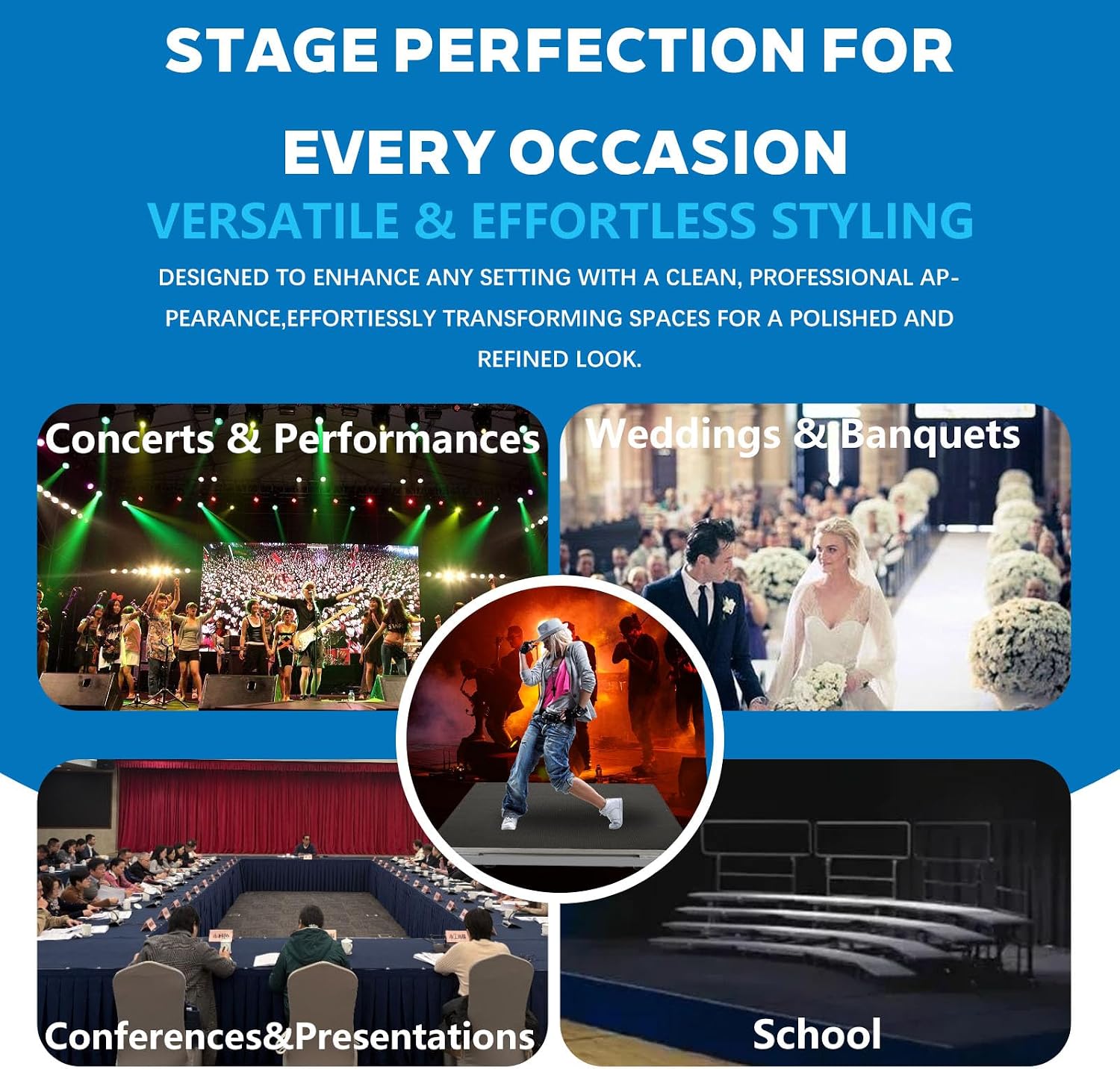 PS02 4 X 4 Portable Stage Platform Modular System with Height Adjustable Riser (24" - 39")