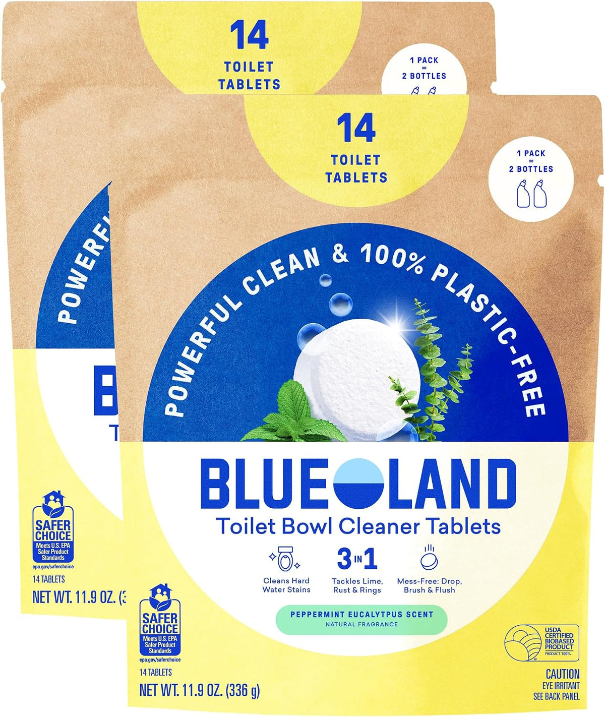 100% Plastic Free Toilet Bowl Cleaner Tablets 28 Count, Eucalyptus