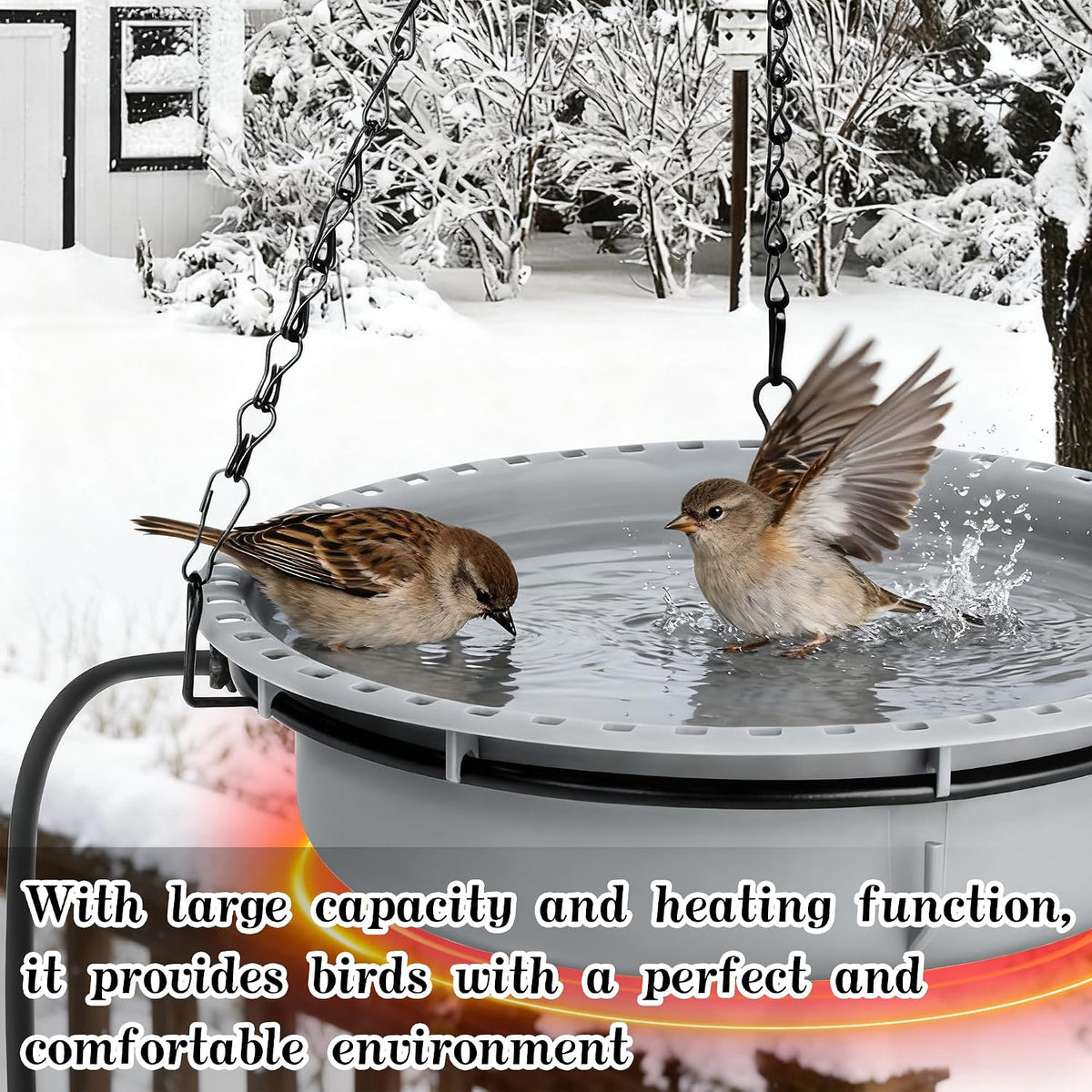 1 Set 100W Thermostatical Hanging Heated Birdbath for Winter Outdoor