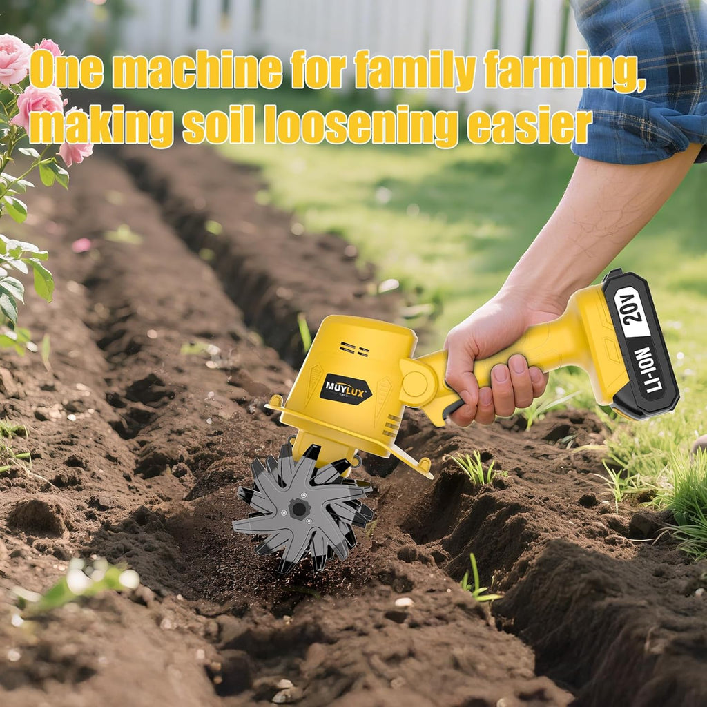 20V Cordless Tiller Cultivator for Gardening, Electric Garden Tiller with Battery & Charger, Garden Rototiller for