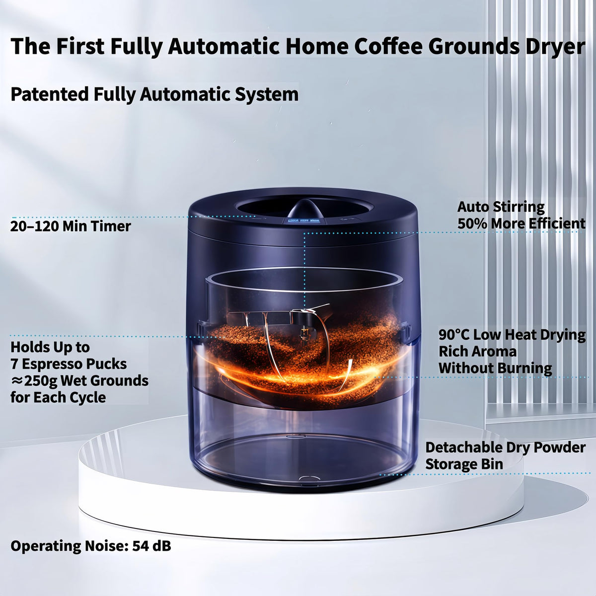Automatic Coffee Grounds Dryer, Hands-Free, For Espresso, Drip & More