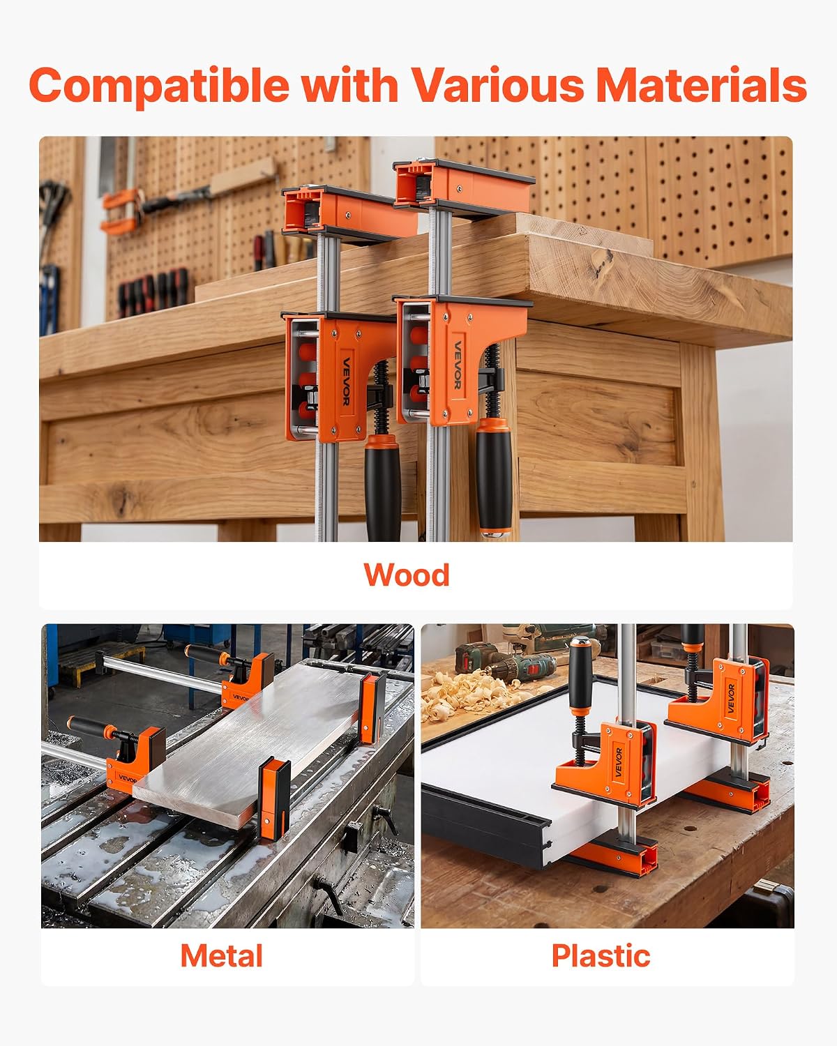 Bar Clamps for Woodworking, 4-Pack, 24" Opening F Clamps, 1500 lbs Load Limit, Clamp/Spreader 2 Modes, Soft Rubber