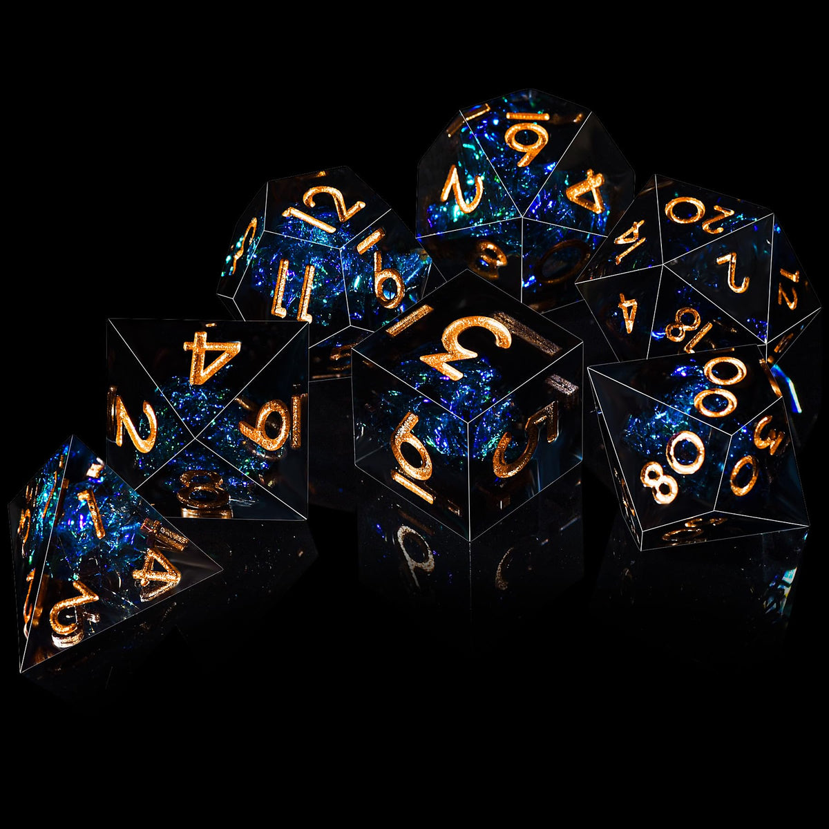 7-Die RPG Dice Set, Handmade Sharp Edge Polyhedral Dice