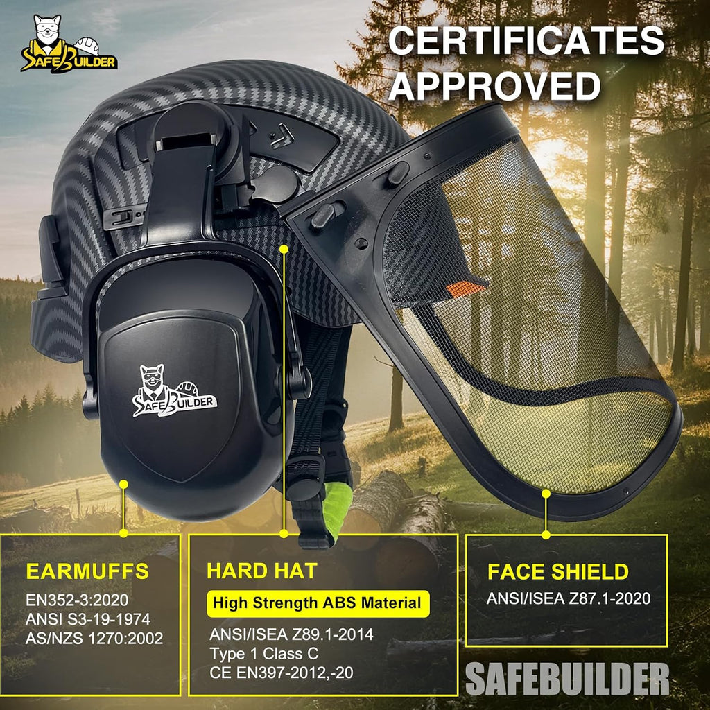 CR99 Forestry Safety Helmet Class C Hard Hats 3 In1 Chainsaw Arborist Helmet with Mesh Face Shield Ear Muffs Hearing
