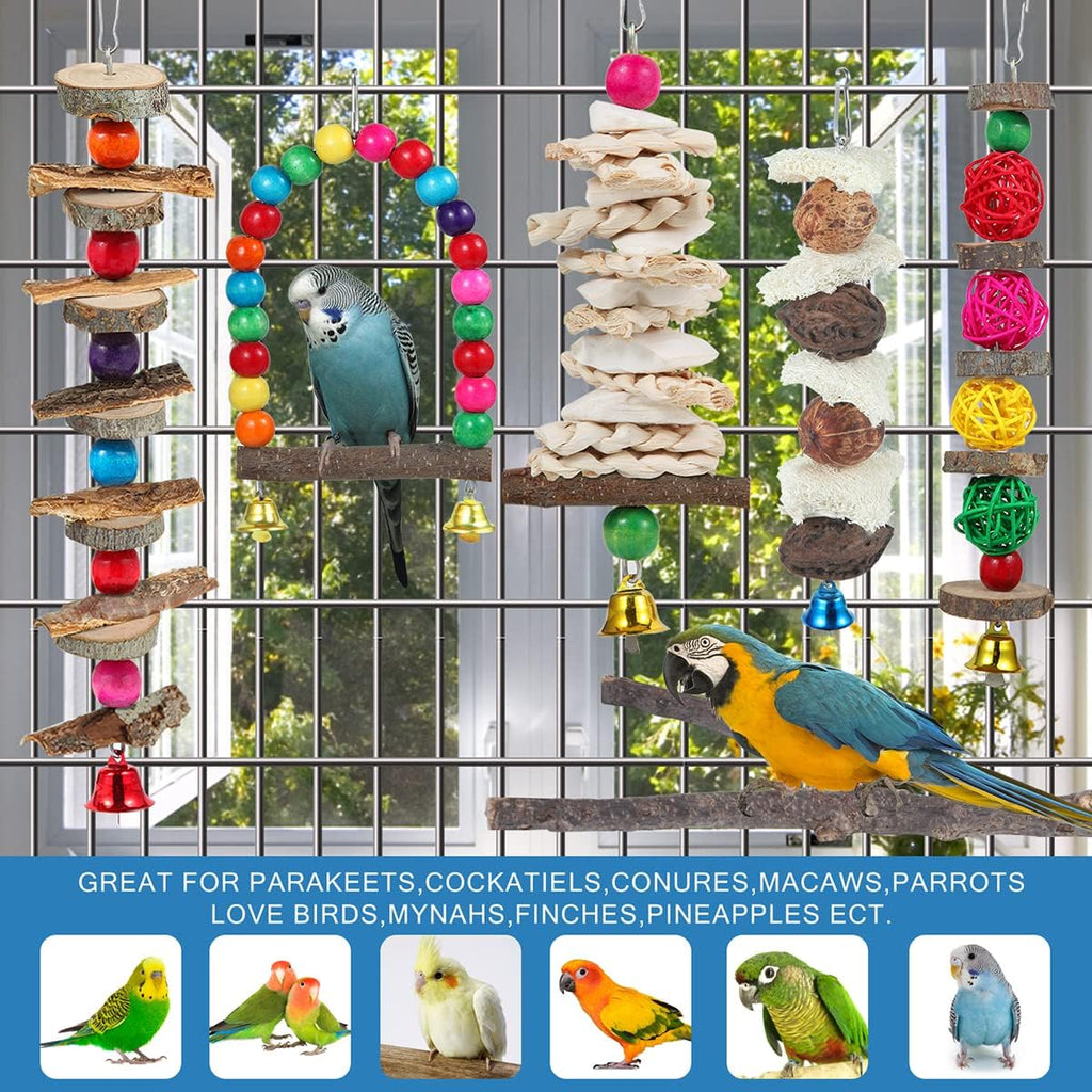 Bird Perch Bird Toys Parakeet Toys,Bird Cage Accessories Wooden Chew Toys Perch Stand for Parrot Conure Cockatiel