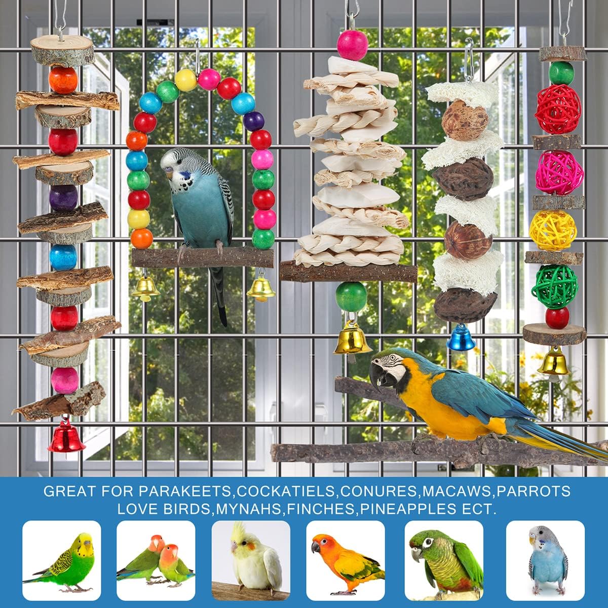 Bird Perch Bird Toys Parakeet Toys,Bird Cage Accessories Wooden Chew Toys Perch Stand for Parrot Conure Cockatiel