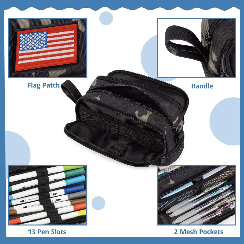 Tactical 4 Compartments Pencil Case for Boy, Large Pen Pouch Bag for School | Tactical Large Capacity Pen Box, 900D