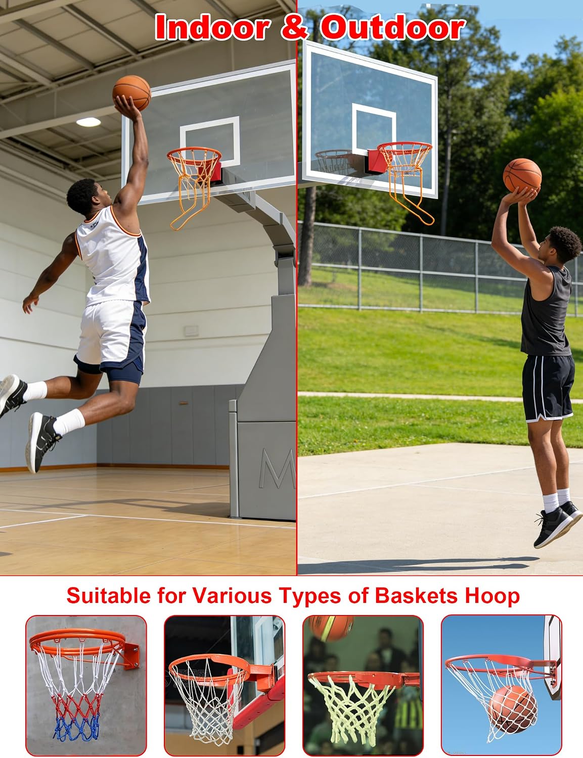 Rotatable Basketball Return Attachment: Heavy Duty Basketball Rebounder with Stable Large Hooks Set for 14"-18" Rim