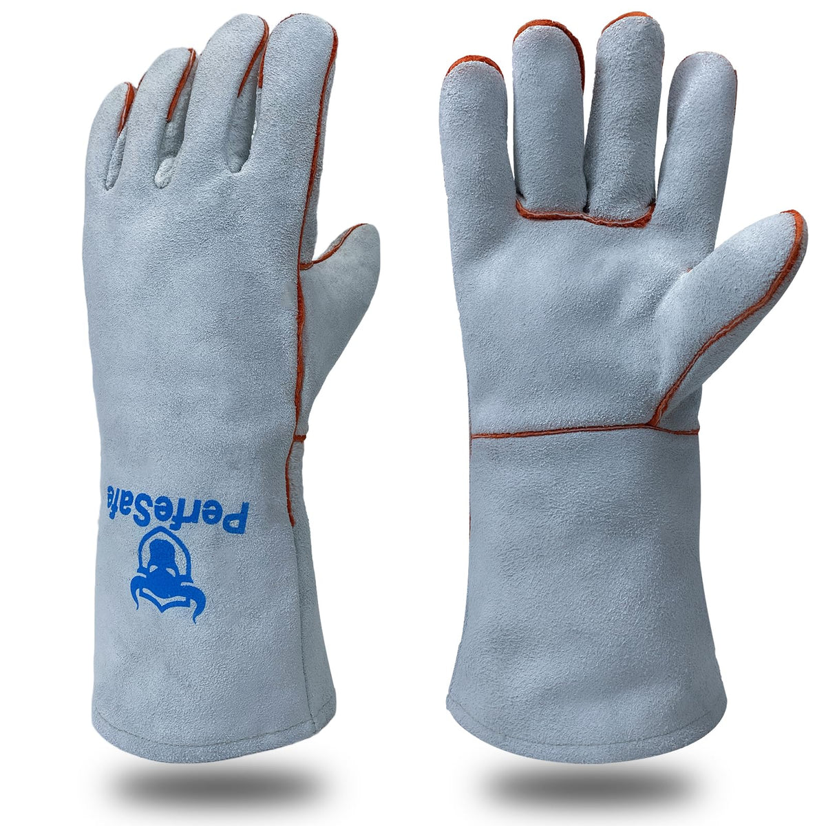 Welding Gloves Heat Fire Resistant Leather Fireproof 14 In L Grey
