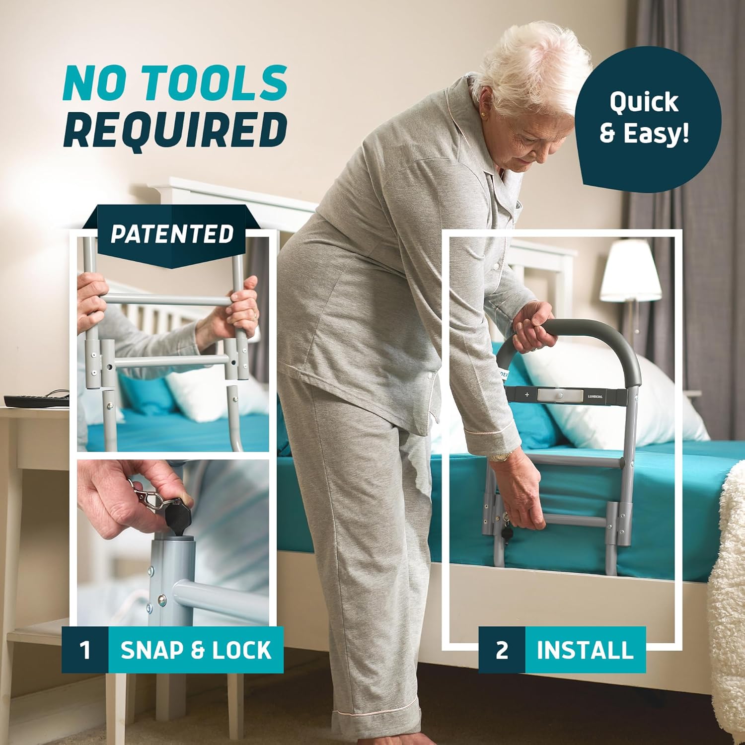 Bed Assist Rail for Seniors with Motion-Activated Light & Non-Slip Grab Bar - Easy to Install Bed Rails for Elderly