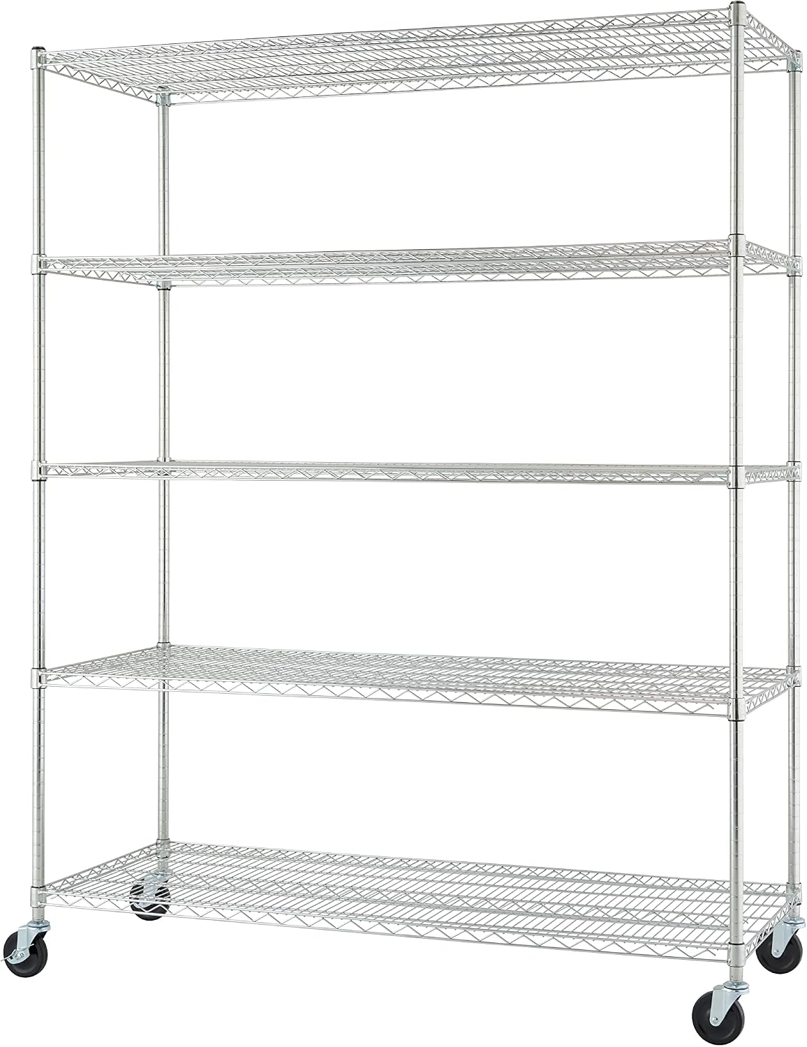 Basics 5-Tier NSF Heavy-Duty Wire Shelving Rack w Wheels, 60x24x72