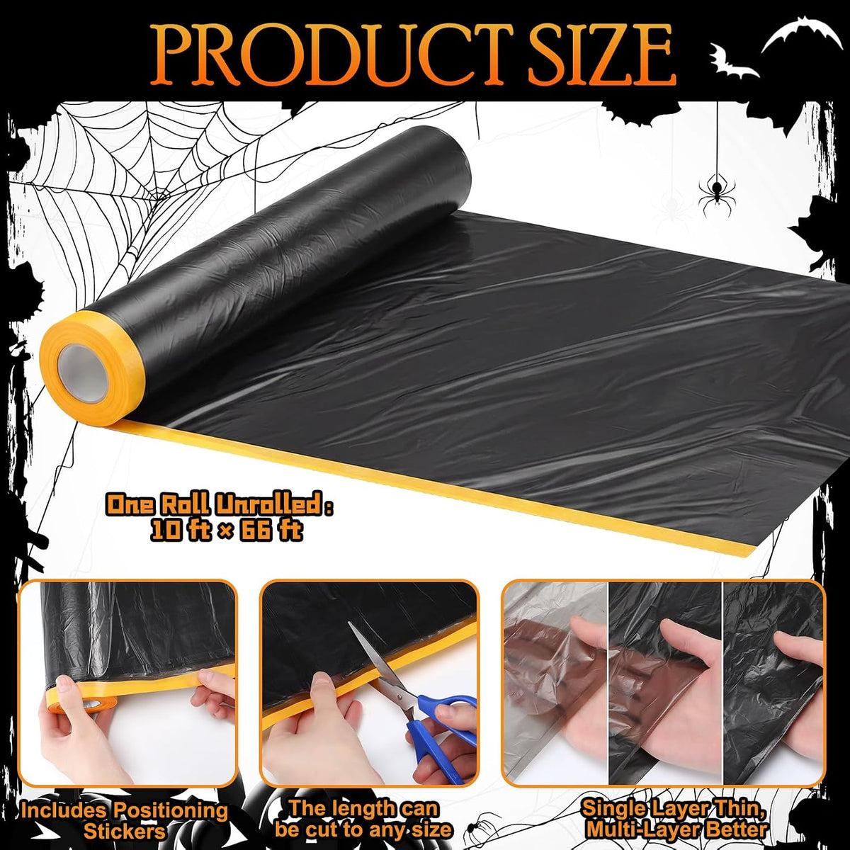 4 Rolls Halloween Black Plastic Sheeting 10 x 65 ft Halloween Tarp