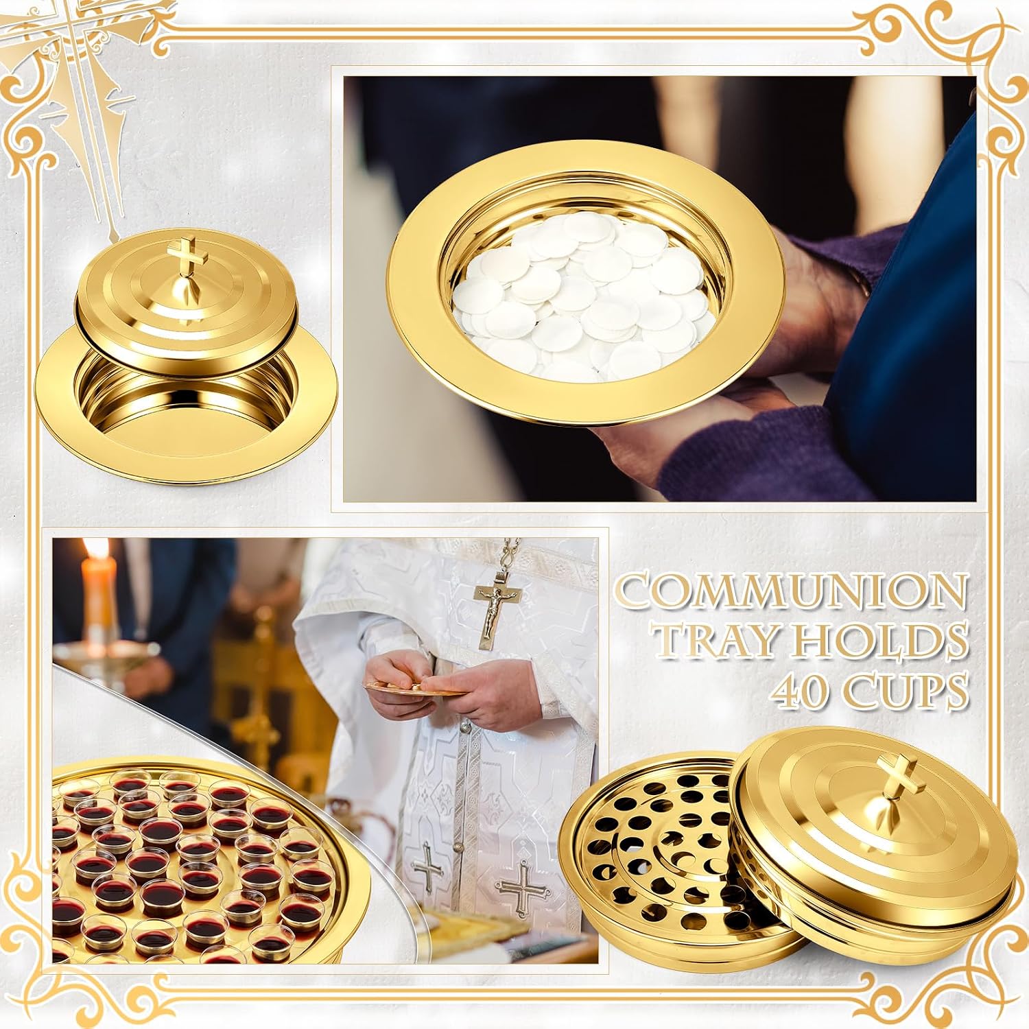 2 Pcs Communion Set Holy Trays for Churches with Lid Communion Plates with Lid Churches Cups Filler and Disposable