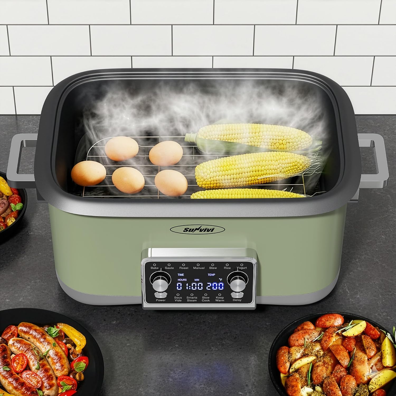 12-in-1 Programmable Slow Cooker Roaster Oven, 8 Quart Digital Multi-Cooker Food Warmer with Timer, Temp Control &
