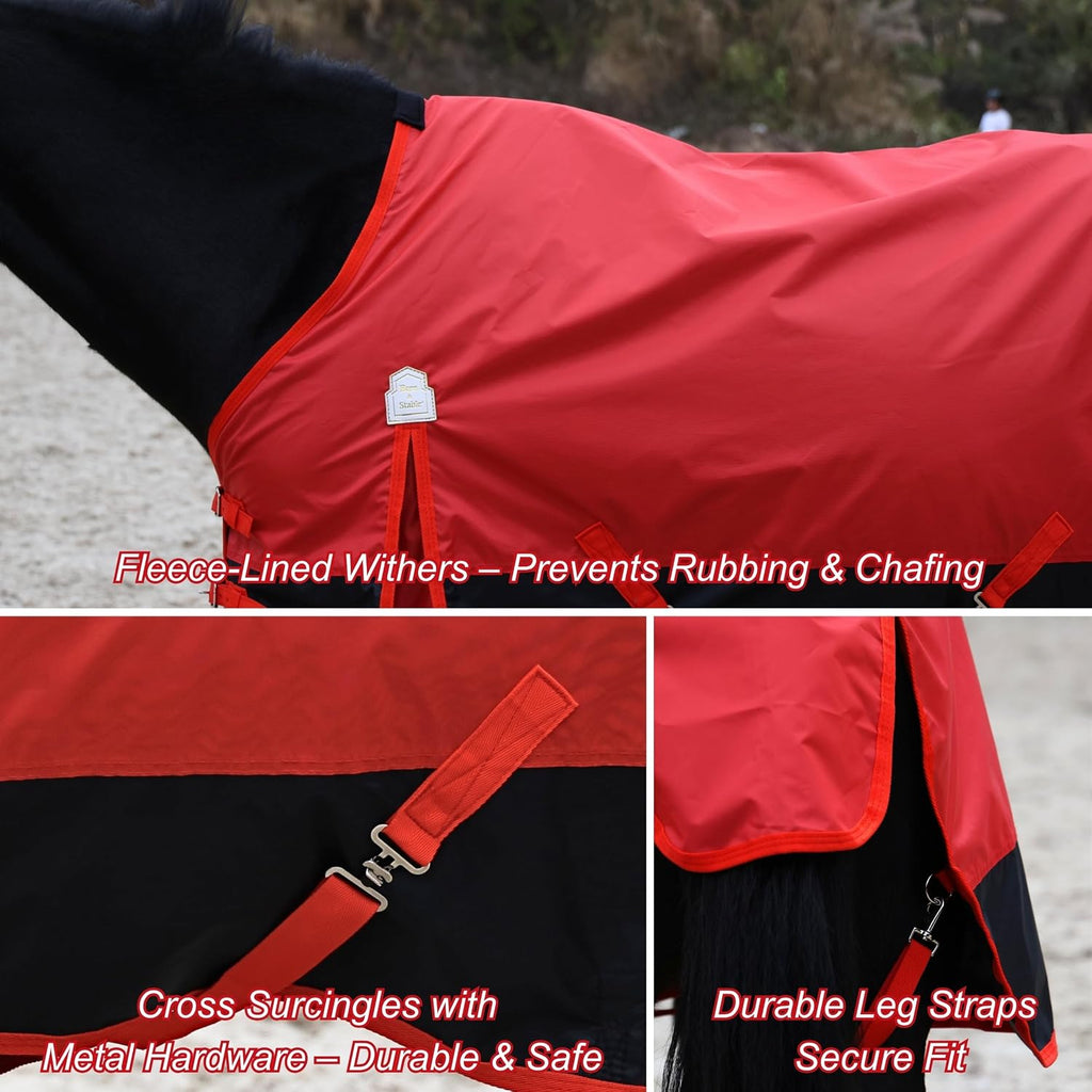 420D Ripstop Lightweight Horse Turnout Sheet, No Fill, Water-Resistant & Breathable Horse Blanket for Spring and Mild