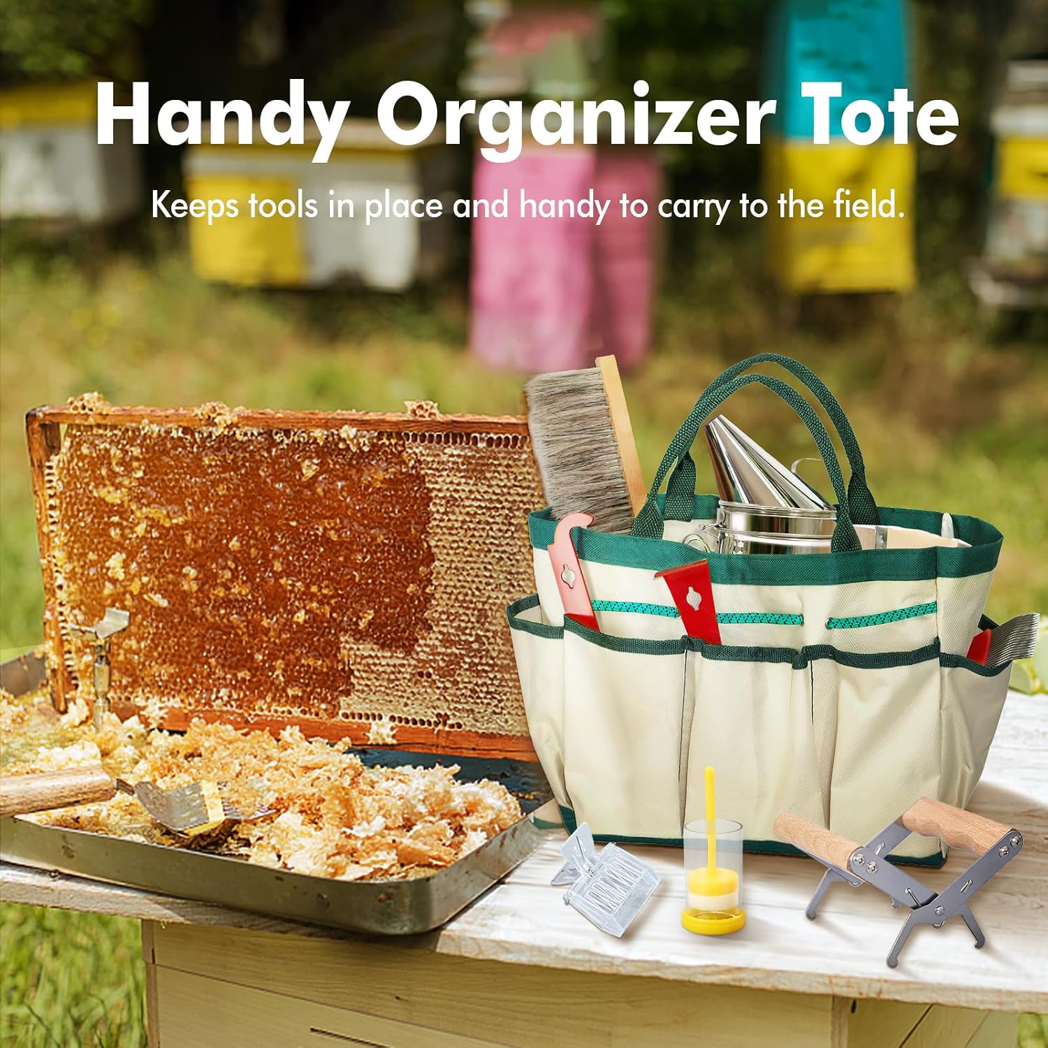 14 Pcs Beekeeping Tools Starter Kit, Bee Keeping Supplies-All Bee Hive Tools Kit with Organizer Tote and Beekeeping