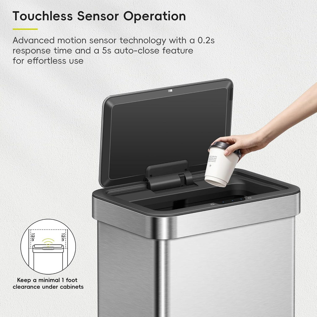 EcoNova 13.2 Gallon/ 50L Automatic Sensor Kitchen Trash Can or Recycling Bin, Stainless Steel Touchless Garbage Bin