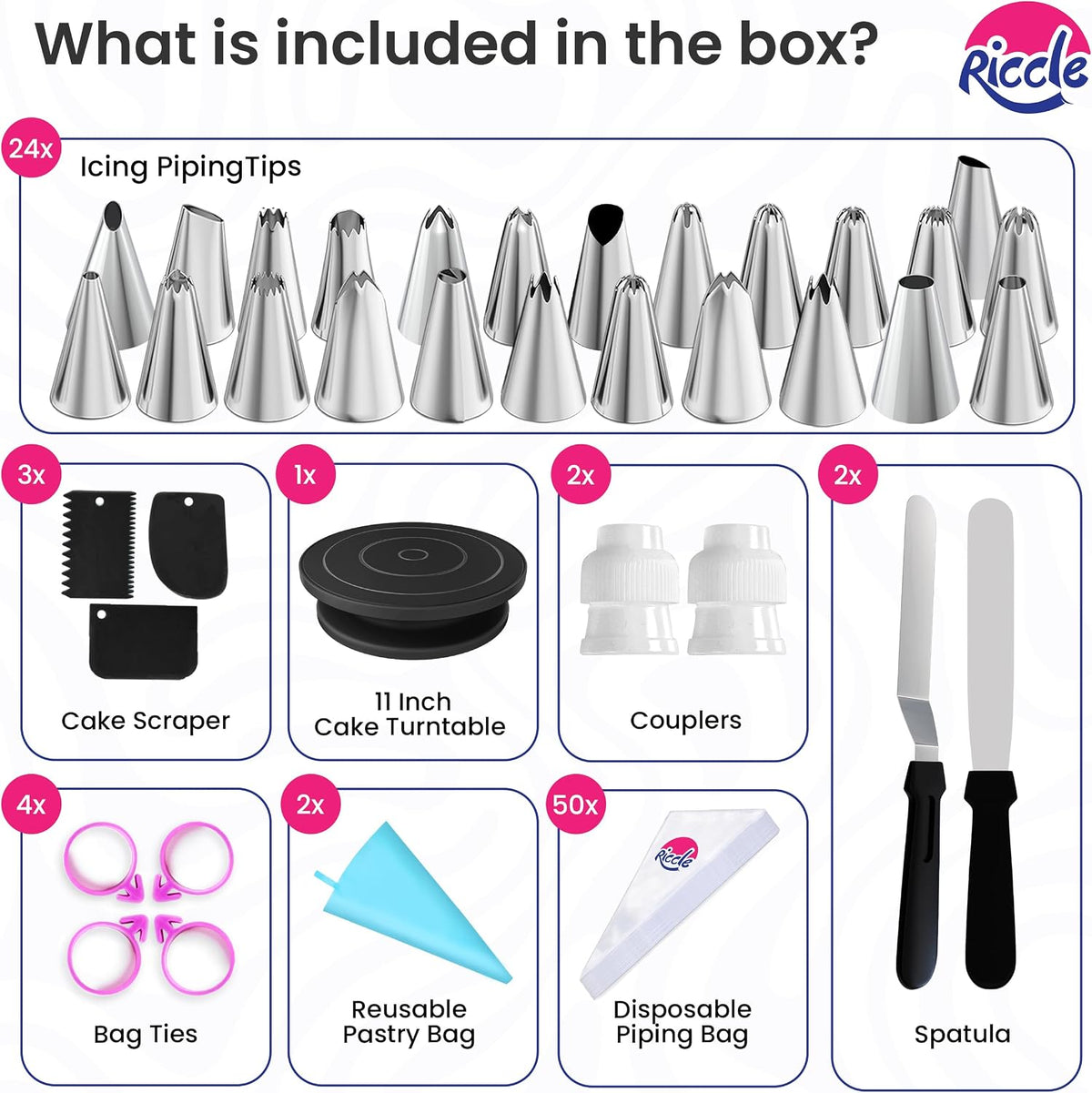 88 pc Cake Decorating Kit & Cake Turntable -Piping Bags and Tips Set