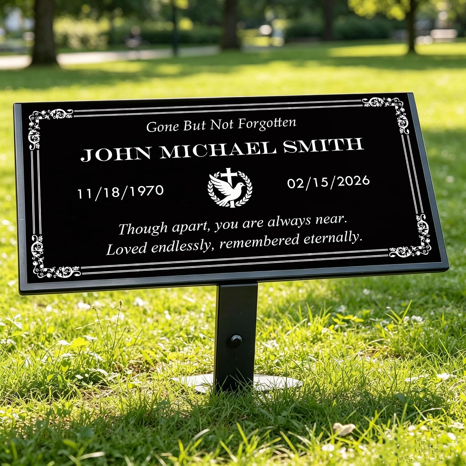 Custom Engraved Granite Memorial Stone, Personalized Photo Grave Marker, Outdoor Cemetery Garden Headstone