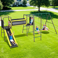 660lbs Swing Set with Slide,Crawl Tunnel and Monkey Bars for Backyard,5 in 1 Metal Swingset Outdoor for Kids Aged