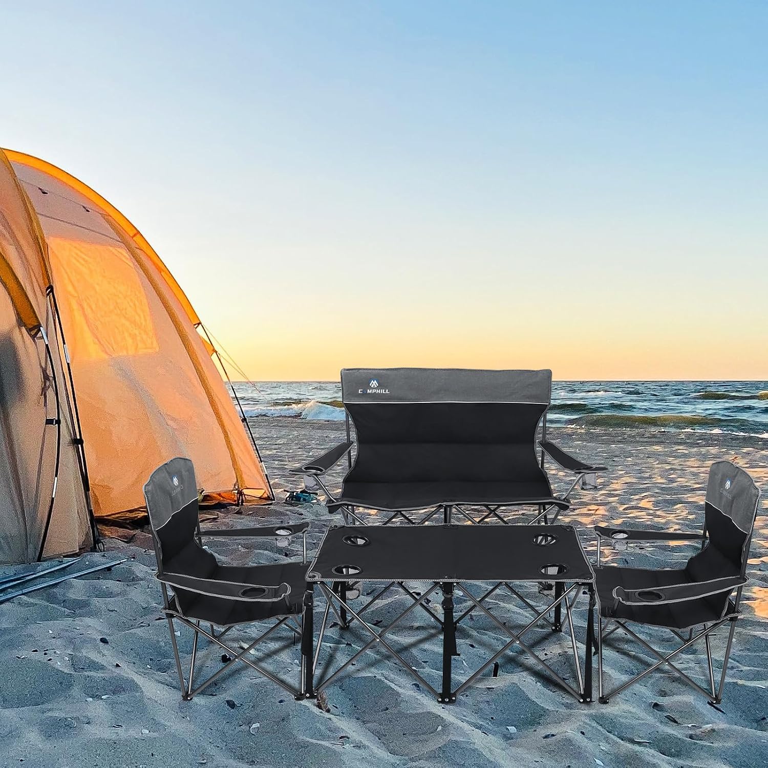 Camping Chair Set of 3, Outdoor Folding Camping Chairs for Heavy People with Cup Holder & Carry Bag,Collapsible Chair