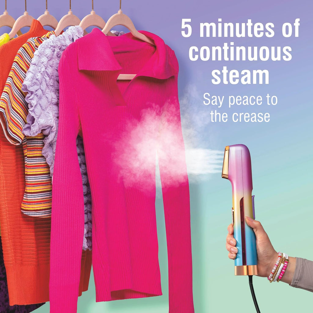 VIBES Compact Garment Steamer for Clothes, 800 Watts, Pink | Portable Handheld Travel Steamer, 35-Second Heat-Up