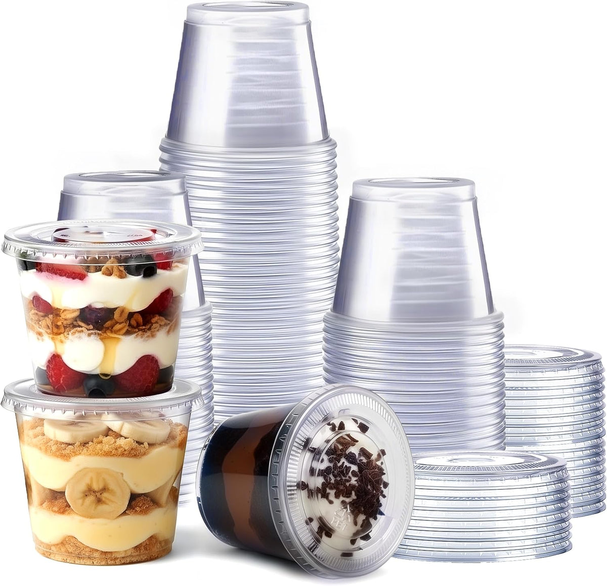 5.5 oz. Plastic Cups with Lids [100 Count] Desserts Containers