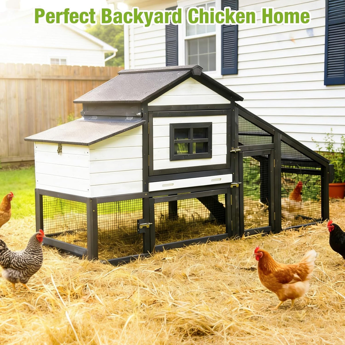 Mobile Chicken Tractor with 2 Nesting Boxes, 81" Large Wooden Chicken Coop for 2-4 Chickens, Predator Proof Poultry