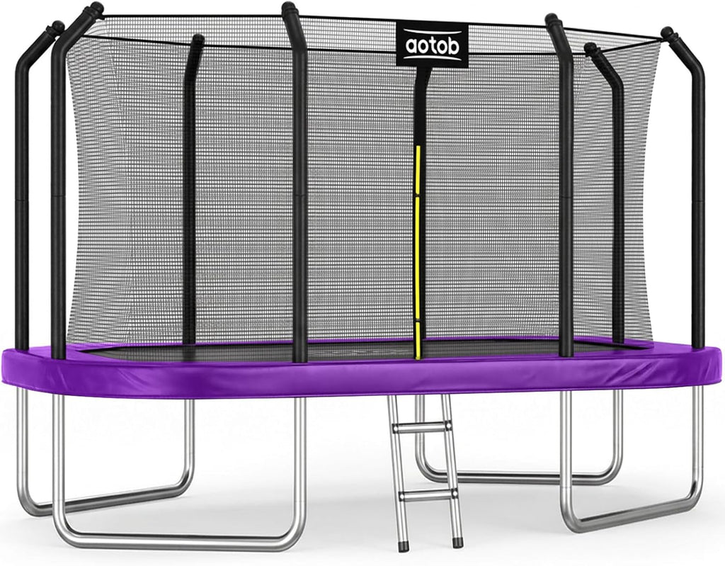12 FT/14 FT Rectangle Trampoline - Perfect Outdoor Trampolines for Kids - Gymnastics Style Tranpoline with Enclosure