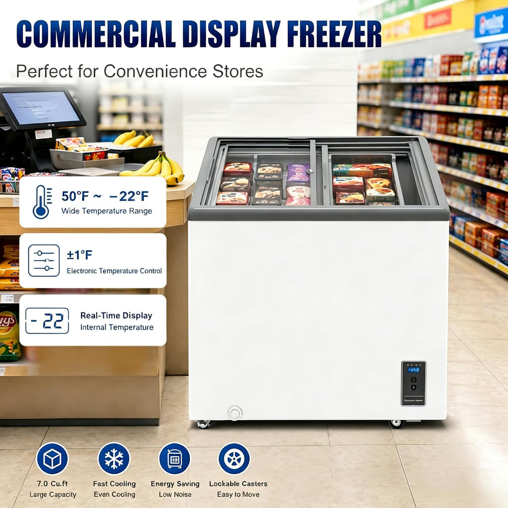 7.0Cu.Ft Inverter Flat‑Top commmercial Ice Cream Display Freezer DOE Listed