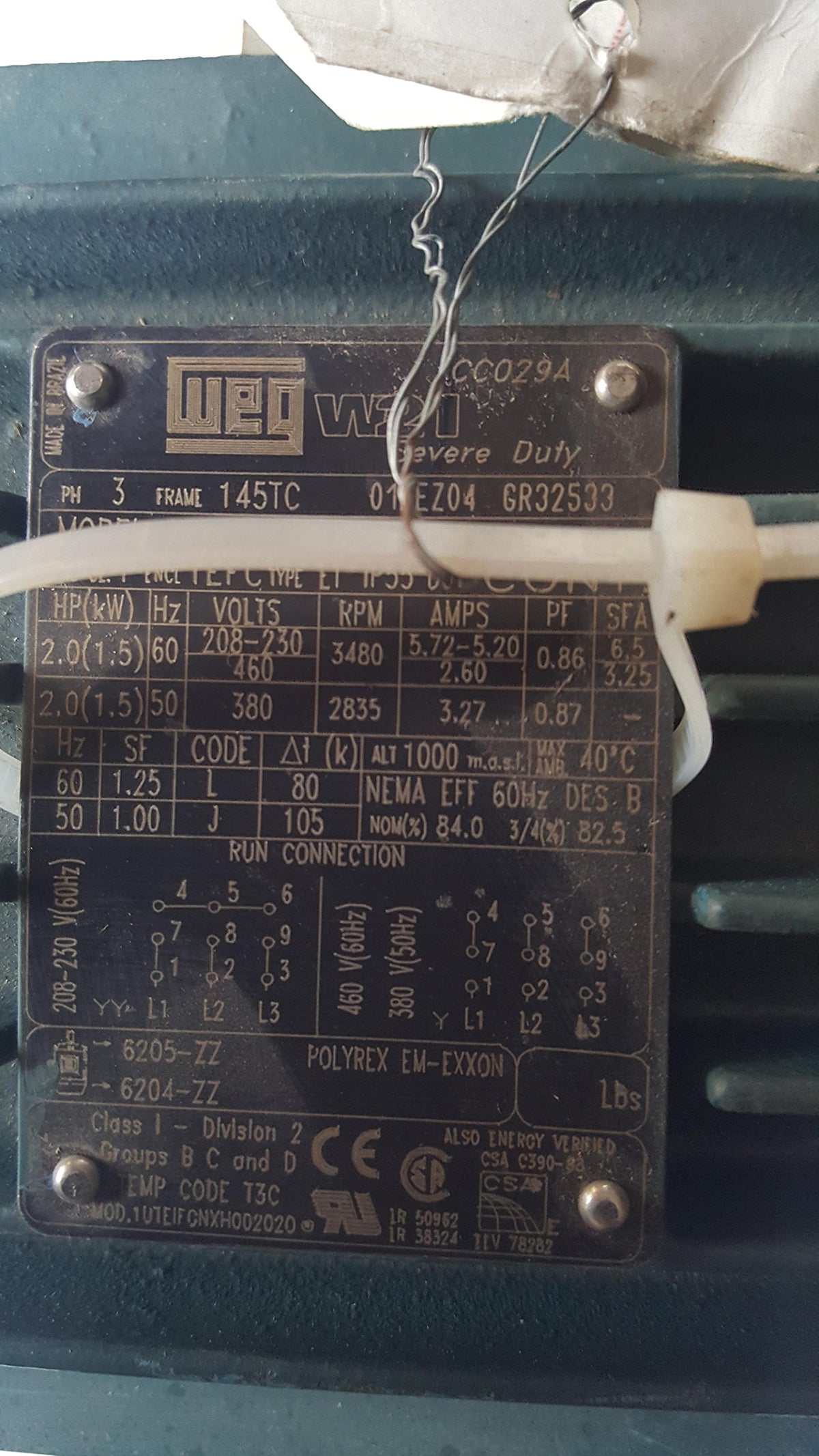 WEG 00212EP3E184T W21 2HP 460V-AC 1165RPM 184T 3PH AC Electric Motor D469329