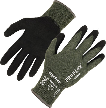 ProFlex 7042 Cut Resistant Work Gloves, ANSI A4, Contact Heat Resistant, Sandy Nitrile Coated Palms, 18g Aramid