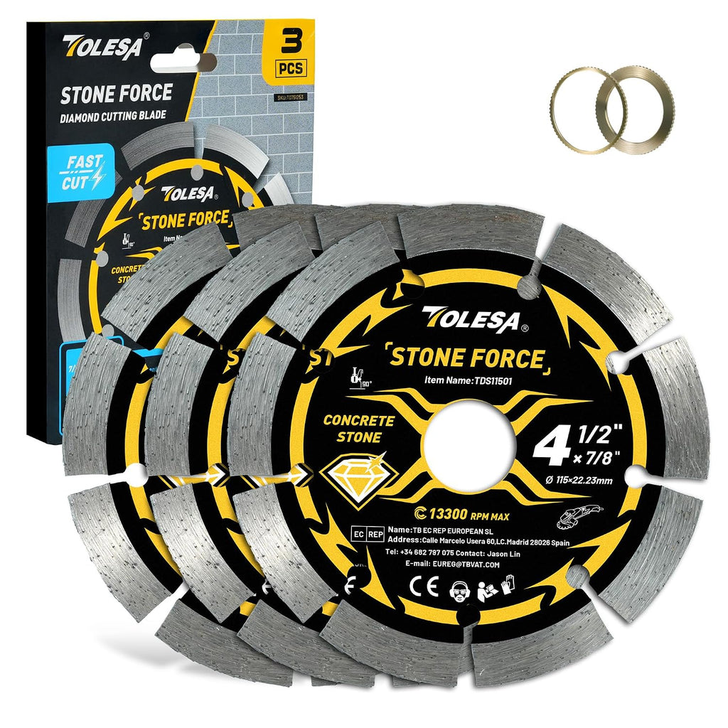 4-1/2 Inch Segmented Diamond Blade for Angle Grinder, Diamond Cutting Wheel with 7/8" Arbor, 20mm & 16mm Adapter
