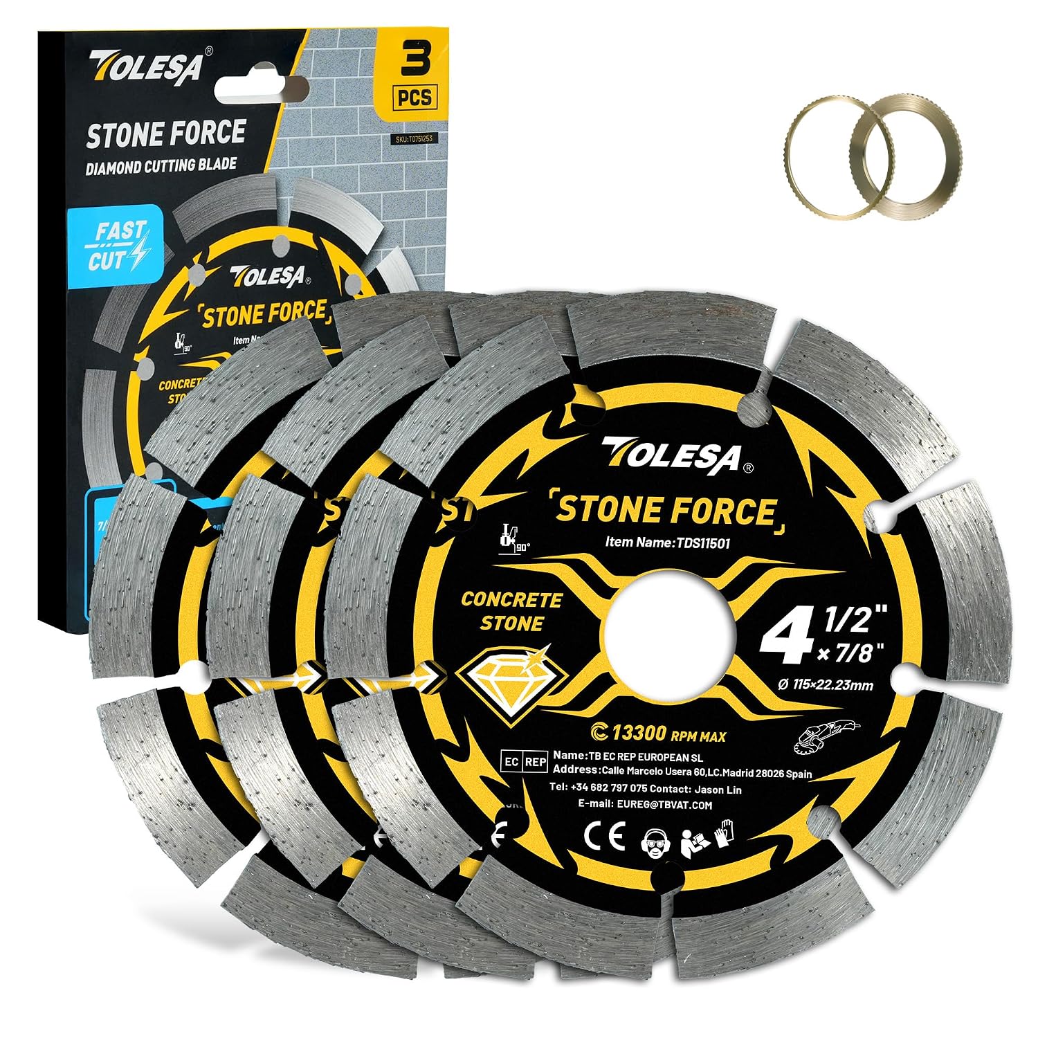 4-1/2 Inch Segmented Diamond Blade for Angle Grinder, Diamond Cutting Wheel with 7/8" Arbor, 20mm & 16mm Adapter