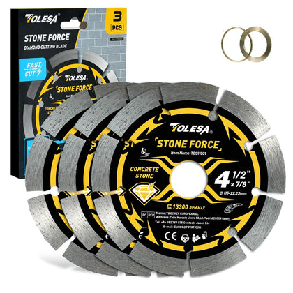 4-1/2 Inch Segmented Diamond Blade for Angle Grinder, Diamond Cutting Wheel with 7/8" Arbor, 20mm & 16mm Adapter