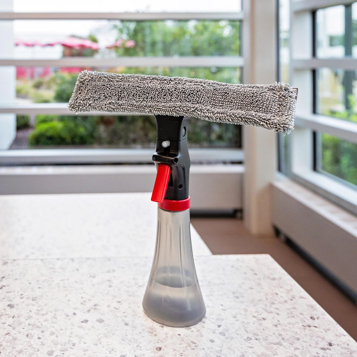 Libman 3-in-1 Window Squeegee Spray Tool – Spray Bottle with Microfiber Scrubber and Rubber Blade – All-in-One Glass