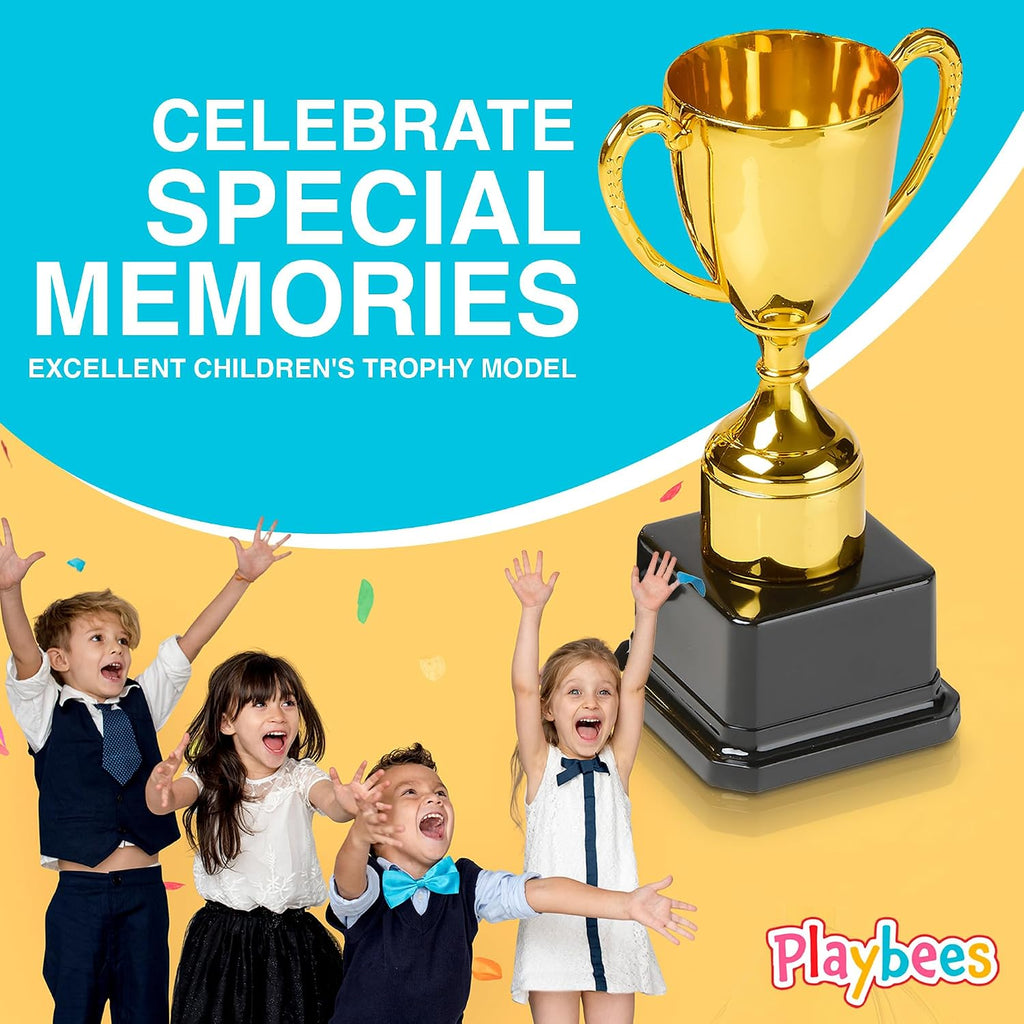 Fun Gold Plastic Trophies - 3 Pack - 7 Inch - Award Trophy Cup Set for Superstar Kids - Champion Celebrations, Sports