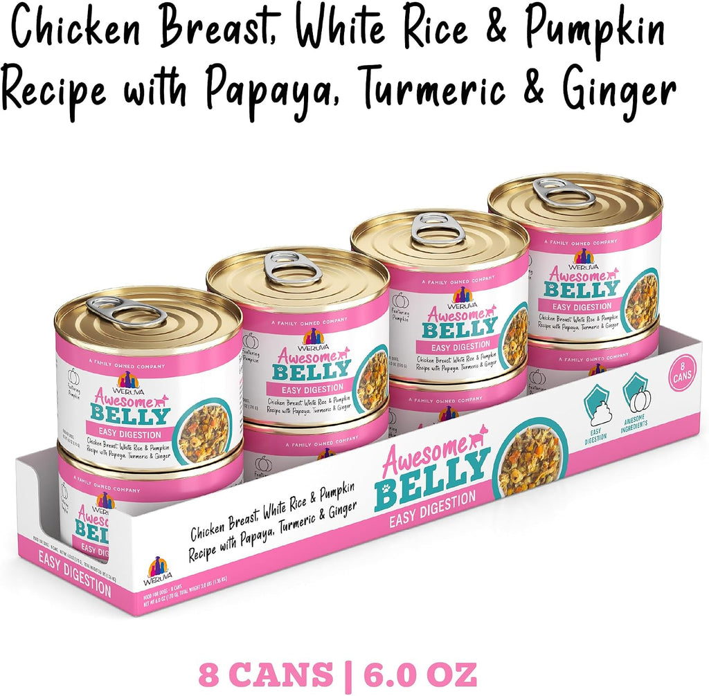 Awesome Belly Wet Dog Food, Chicken, White Rice & Pumpkin with Papaya, 6oz Can (Pack of 8)