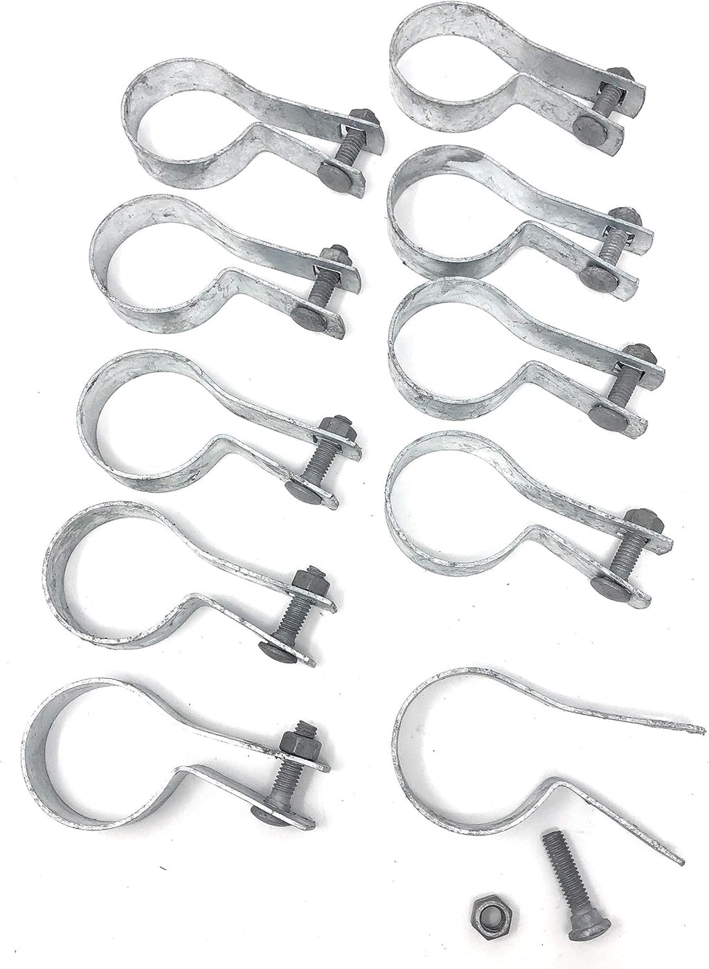(10 Pack) Tension Bands with Bolts & Nuts for Chain Link Fence, Gate, Posts (1-7/8")