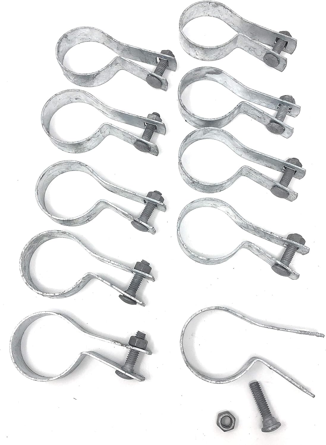 (10 Pack) Tension Bands with Bolts & Nuts for Chain Link Fence, Gate, Posts (1-7/8")