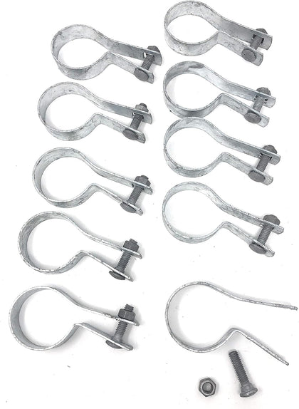 (10 Pack) Tension Bands with Bolts & Nuts for Chain Link Fence, Gate, Posts (1-7/8")