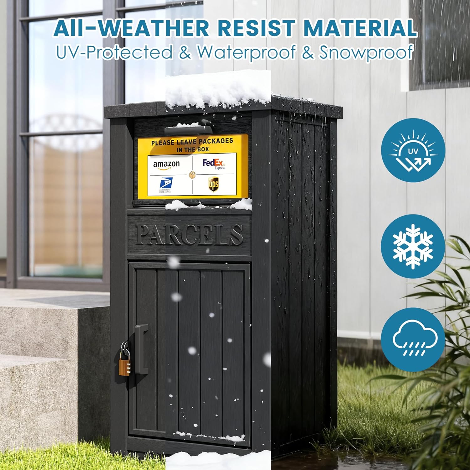 Package Delivery Box for Outside, Parcel Drop Box, Black, 60 Gallon | Large, Lockable & Weatherproof, Anti-Theft
