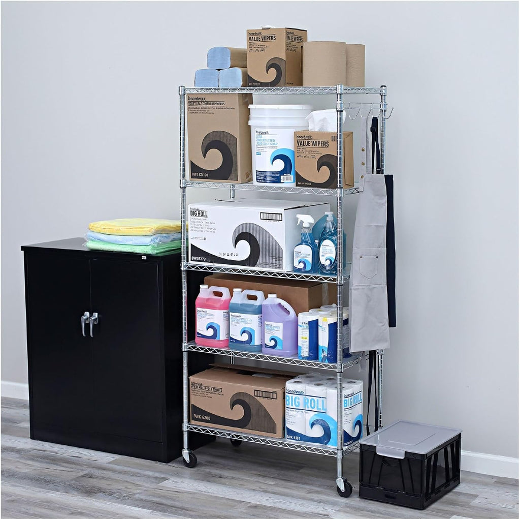 5-Shelf Wire Shelving Kit with Casters and Shelf Liners, 36w X 18d X 72h, Silver
