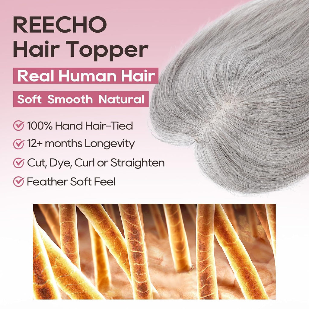 Hair Toppers for Women Real Human Hair, Seamless Human Hair Toppers with Bangs, 360° 3D Cover Clip in Bangs Hair
