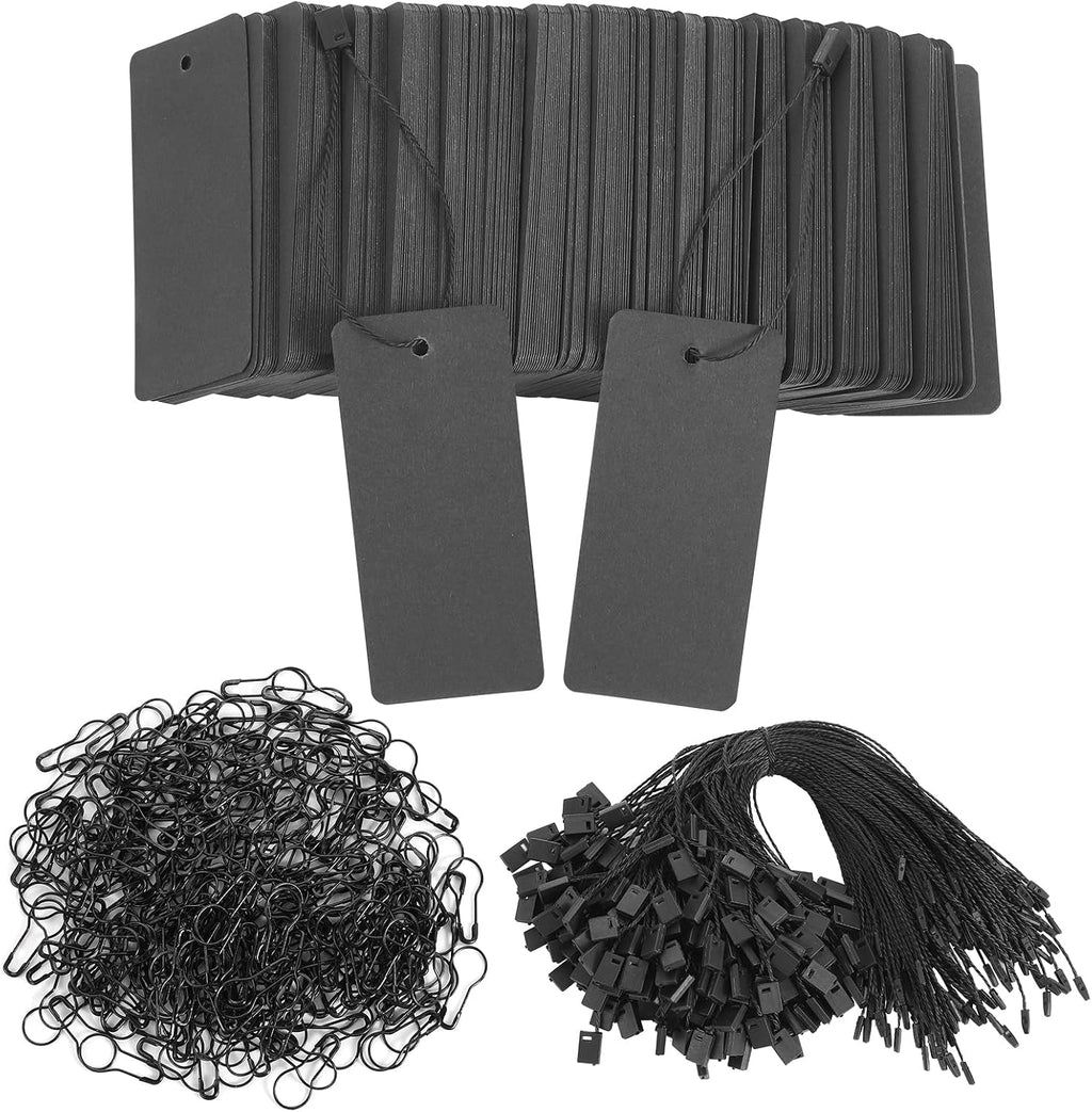 300 Set Black Price Tags with String Clothing Tags with Safety Pins