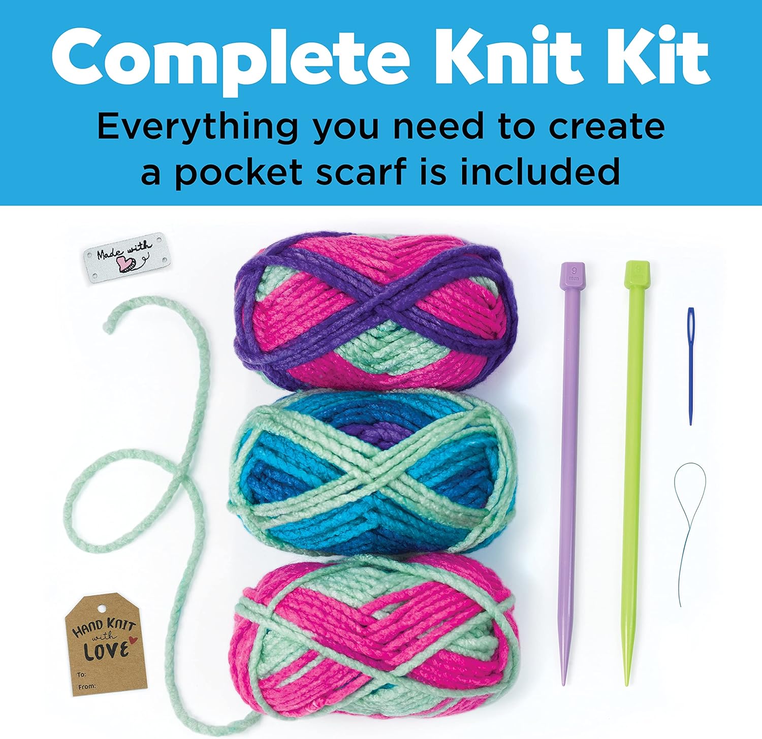 Learn to Knit Pocket Scarf - DIY Knitting Kit for Beginners, Kids Craft Kit
