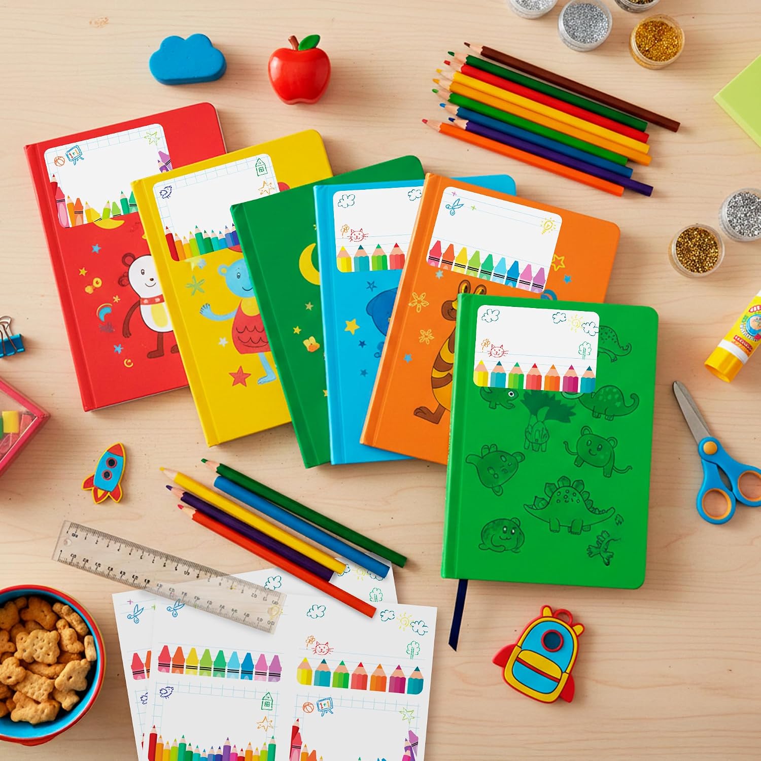 Colorful Crayon Name Tag Stickers 80pcs Kids Labels | Sticker labels to write on for notebooks, school supplies, name