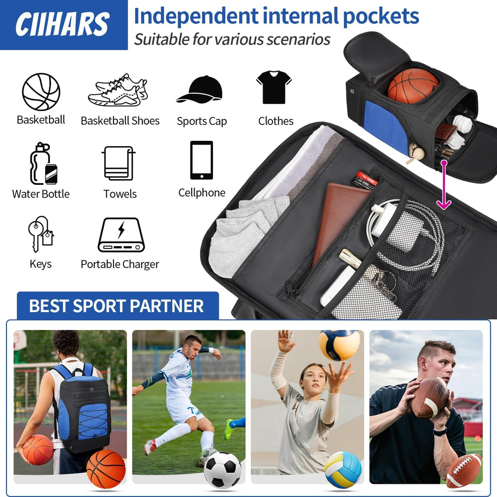 Basketball Backpack Bag Large Sports Bag with Separate Ball holder & Shoes compartment, Best for Basketball