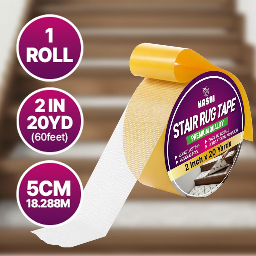 Stair Rug Grip Tape, Double Sided Non Slip Carpet Tape 20 Yards