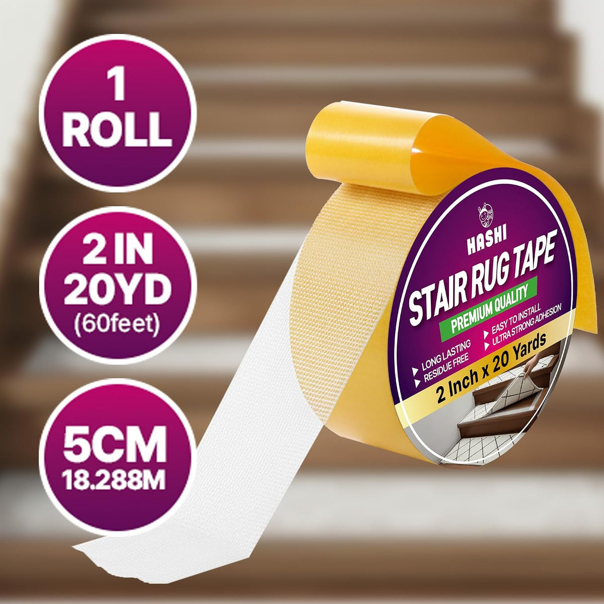 Stair Rug Grip Tape, Double Sided Non Slip Carpet Tape 20 Yards